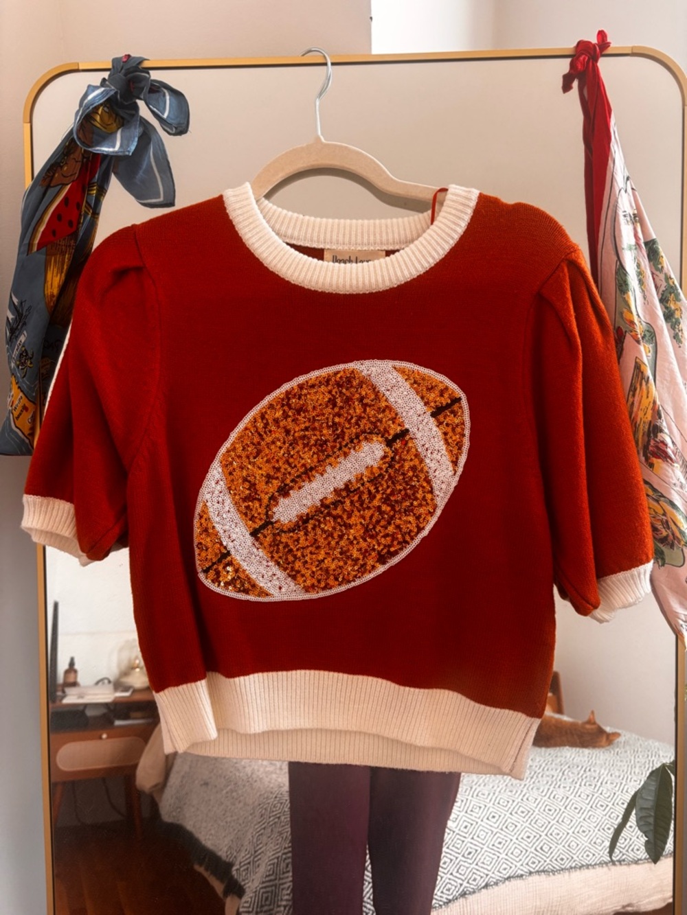 Peach Love California Orange and Cream Football Sequin Sweater
